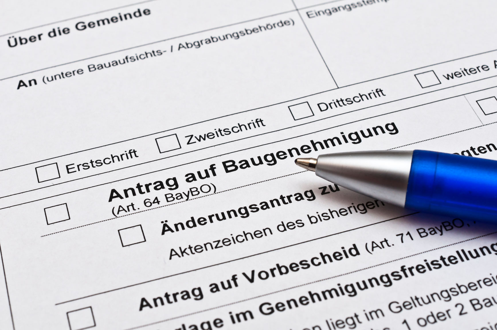 Ausgedruckter Antrag auf Baugenehmigung.