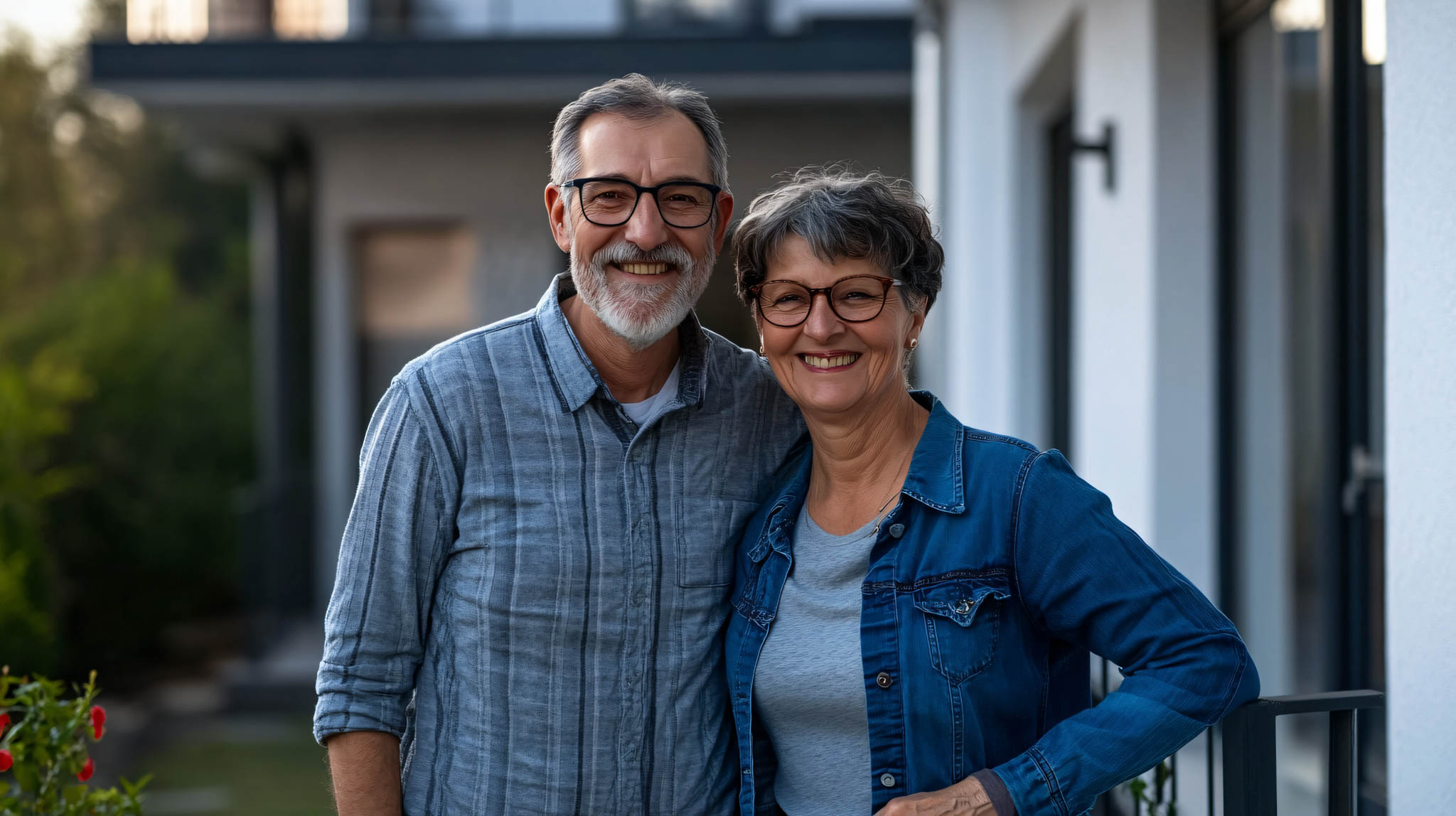 Älteres Paar vor Haus mit Wohnrecht