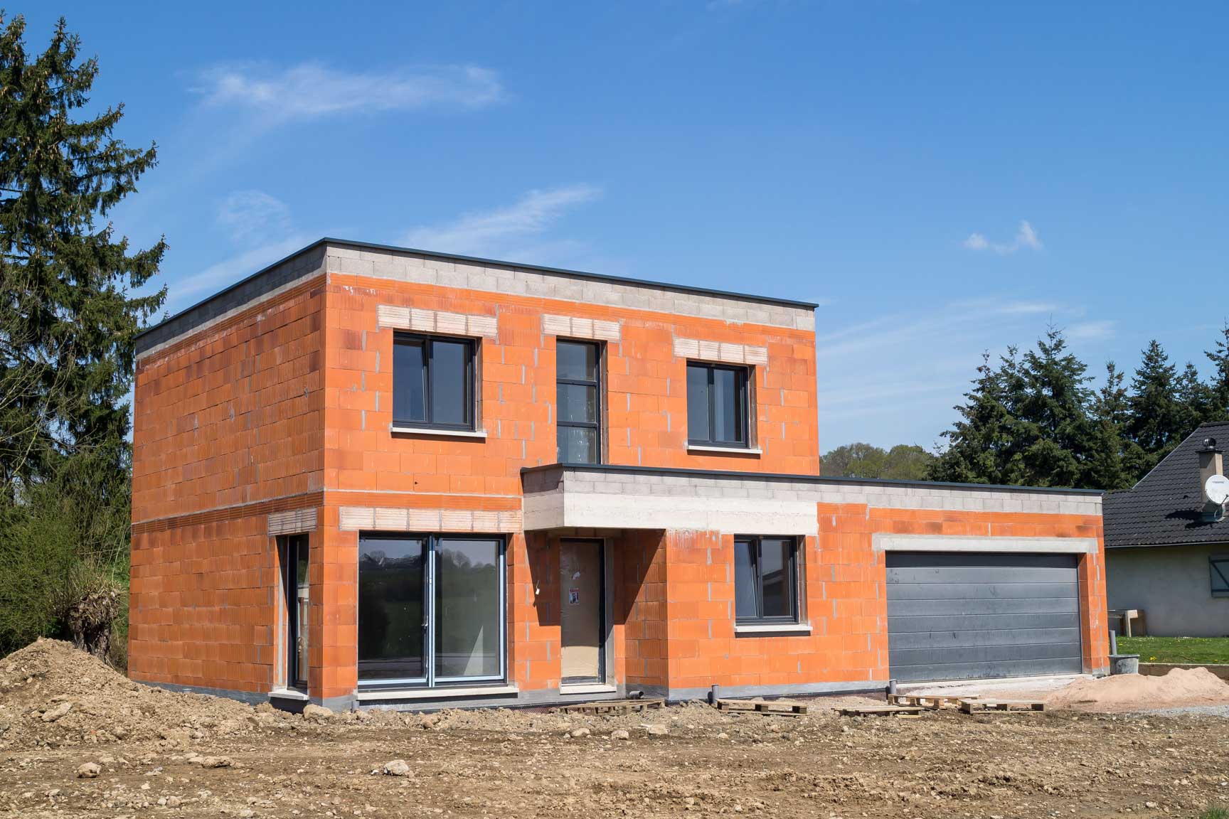 Rohbau eines Einfamilienhauses.