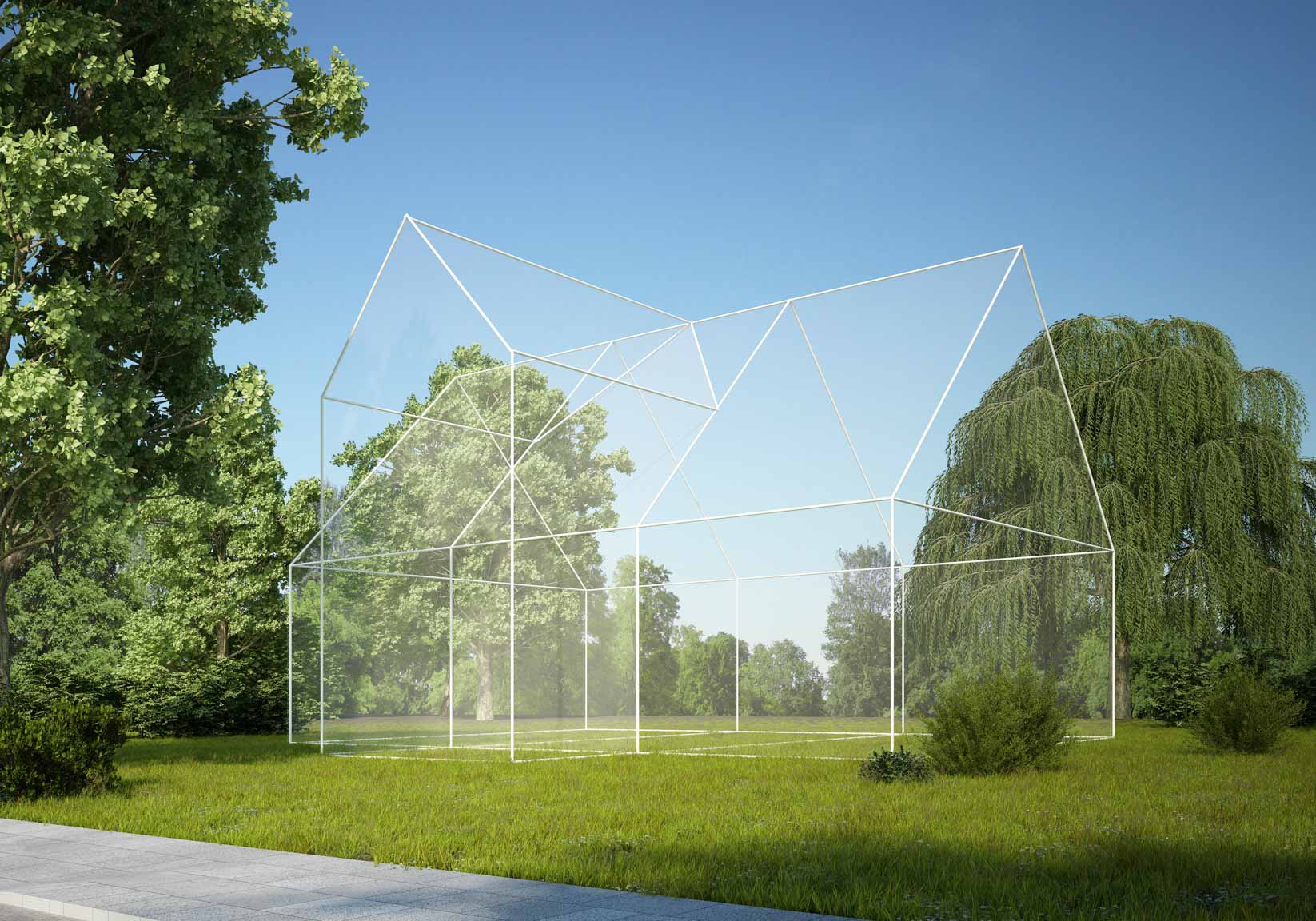 Umrisse eines Hauses auf Baugrundst&uuml;ck.